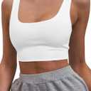 Mizoci Women's Basic Sleeveless Square Neck Cropped Double Layer Sexy Crop Tank Top (Large, White)