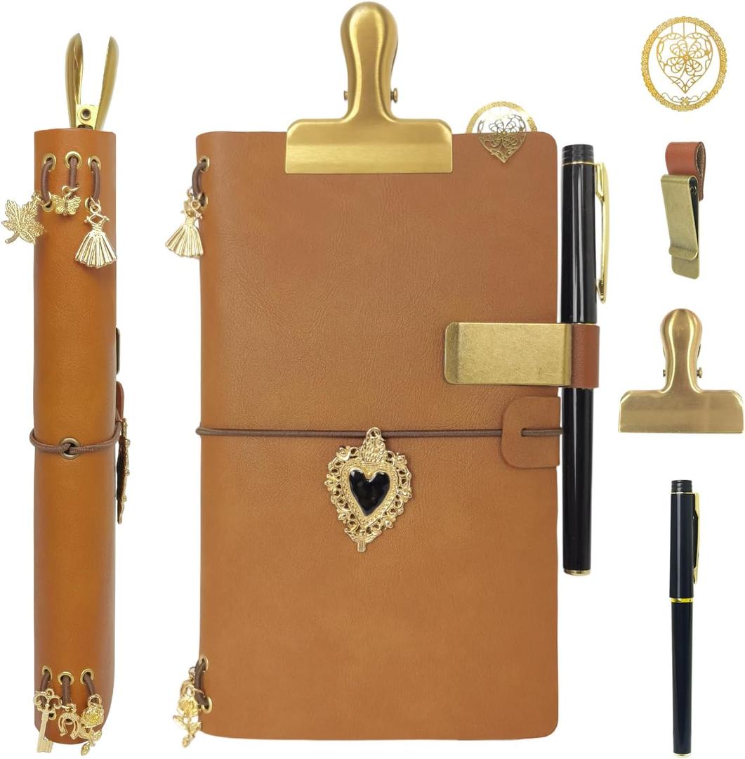 Handmade Travel Notebook Passport Holder Vegan Leather Refillable Travelers Journal with Passport Pocket, Card Slots, Lined Inserts, Pen, Metal Clip & Velvet Bag | Pocket Travel Diary & Planner