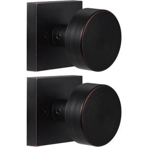 coolnews 2 Pack Oil Rubbed Bronze Dummy Door Knobs Interior, Single Sided Square Modern Dummy Door Knob Door Handle for Hall/Closet, Antique Bronze