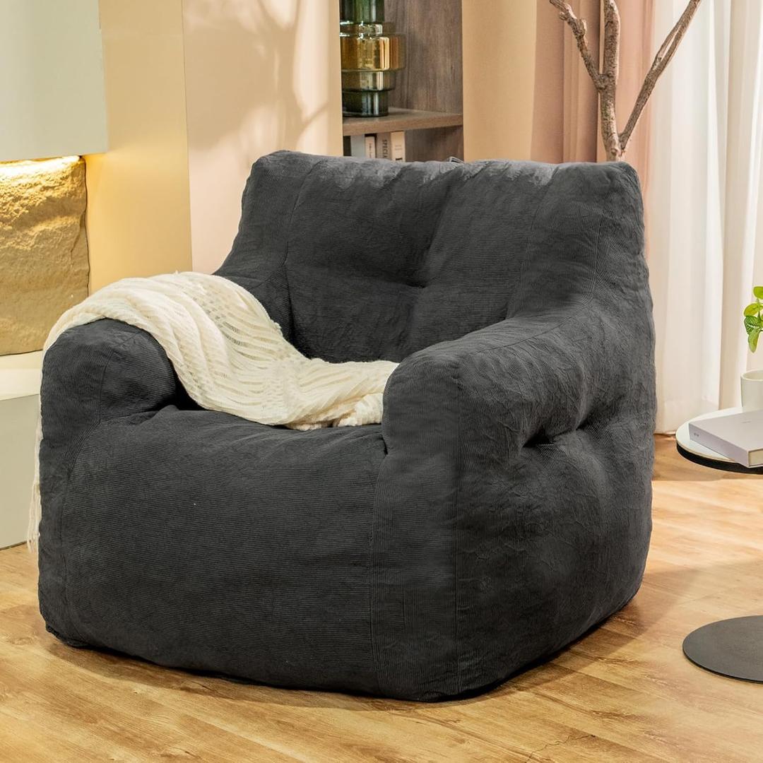 Jumbo Plush Bean Bag Chair for Adults with Head & Back Support - Extra Large Durable Tear-Resistant Fabric (Small) (2.46FT Gray)