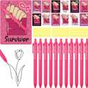 Yexiya 96 Pcs Breast Cancer Awareness Pens with Back Cards Bundle Ties Pink Ribbon Ballpoint Pen Breast Cancer Awareness Accessories for Charity Recognition Public Event Nonprofit, Pink Barrel