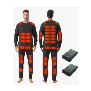 Heated Thermals Underwear Set for Men, 42 Heating Zones Electric Pants and Top with 2X 16000mAh Quickly-Charging Batteries, Size M