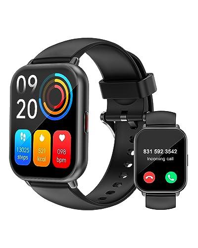 RUIMEN Smart Watches for Men Women (Answer/Make Calls, 2 Bands Included), 1.8" Smartwatch for iOS/Android Phones, Fitness Tracker Heart Rate/Sleep Monitor Digital Watch Waterproof Black