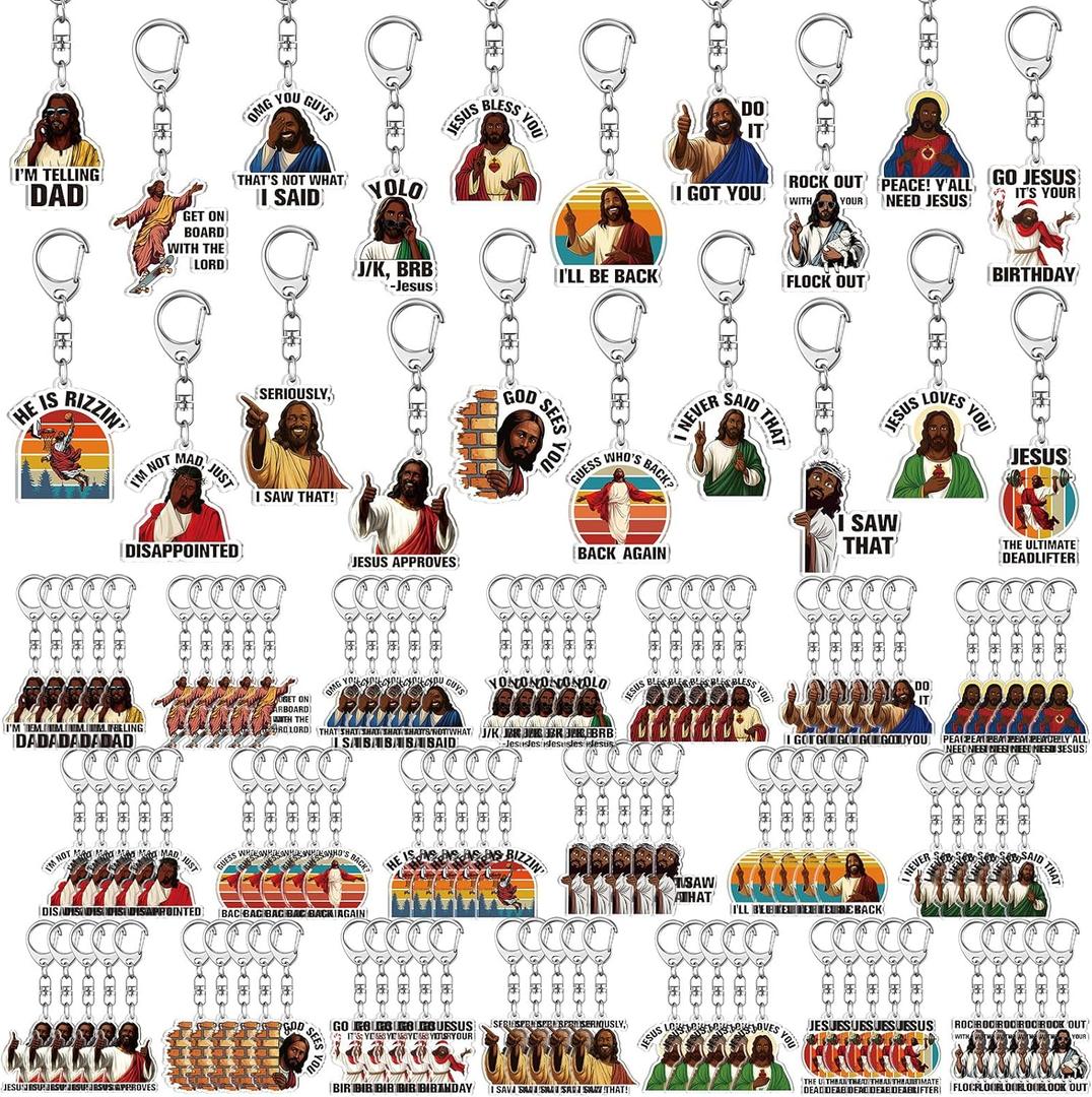 Sureio 40 Pcs I Saw That Jesus Keychain Bulk Christian Gifts Church Christmas Goodie Bag Stuffers Party Favors Baptism Gifts
