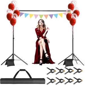 Backdrop Stand, 10x7ft(WxH) Photo Background Stand Adjustable Support Kit with 2 Crossbars, 8 Backdrop Clamps, 2 Sandbags and Carrying Bag for Parties Photography Wedding Decoration (710ft)