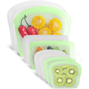Reusable Silicone Storage Bag, 8Pack Pocket, Snack, and Sandwich Bag, Endurables Seal-Top Silicone Bags for Food Storage, Freezer, Microwave, Oven, Dishwasher Safe (Clear & Mint Green)