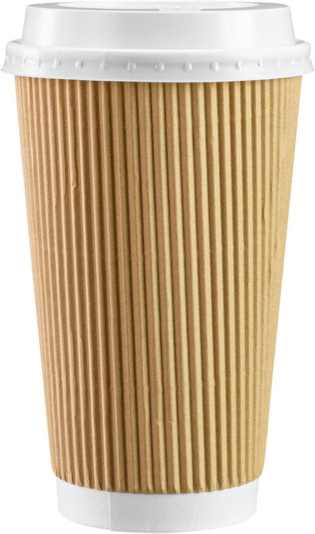 GUSTO Comfy Package [16 oz. - 50 Sets] Insulated Kraft Ripple Paper Hot Cups, Disposable Coffee Cups With Lids - Ideal for Hot Beverages, Travel, and Office Use - (Formerly