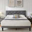 DUMGTIF Queen Size Platform Bed Frame with Velvet Upholstered Headboard and Sturdy Wooden Slats Support,Mattress Foundation，Easy Assembly, No Box Spring Needed,Slip Resistant (Grey, Queen)