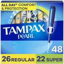 Tampax Pearl Tampons Multipack, with LeakGuard Braid, Regular/Super Absorbency, Unscented, 48 Count