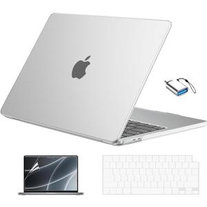 EooCoo Compatible with MacBook Air 13 inch Case M5 2026-2022 M4 M3 M2 Model A3449 A3240 A3113 A2681, Mac Air 13.6 inch Hard Shell & Keyboard Cover & Screen Film & Type-C, Frost Clear