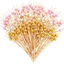 Okuna Outpost 150 Pack Bamboo Pearl Toothpicks for Food - Cocktail Picks for Fancy Appetizers and Party Decor - 4.7 Inch Decorative Food Picks - Toothpicks for Appetizers (White, Pink and Gold Pearl)