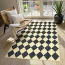 LIVEBOX Checkered Area Rug - 3x5 Washable Entryway Rug Non Slip Rugs for Bedroom, Soft Kitchen Rugs Indoor Carpet for Front Door Bathroom Home Office (Black Beige)