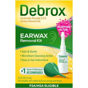 Debrox Ear Wax Removal Kit, Bulb Syringe & 0.5 Fl Oz Ear Wax Removal Drops with Carbamide Peroxide (1 Count (Pack of 1))