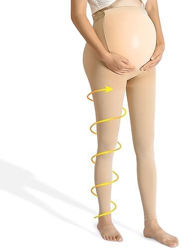 beister Maternity Medical Compression Tights, 20-30mmHg Graduated Support Pregnancy Legging with Button Elastic Band & Abdominal Protection, Footless High Waist Compression Pantyhose for Varicosity L