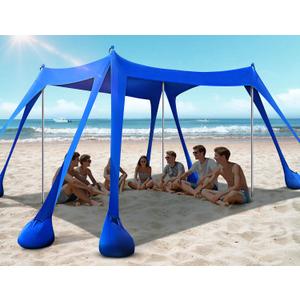 Rengue Beach Tent, Beach Canopy UPF50+ UV Protection, 10x10ft Beach Shade Sun Shelter with 8 Sandbags, Sand Shovels, Ground Pegs, Stability Poles for Camping, Fishing, Picnic, Backyard Fun, Royal Blue