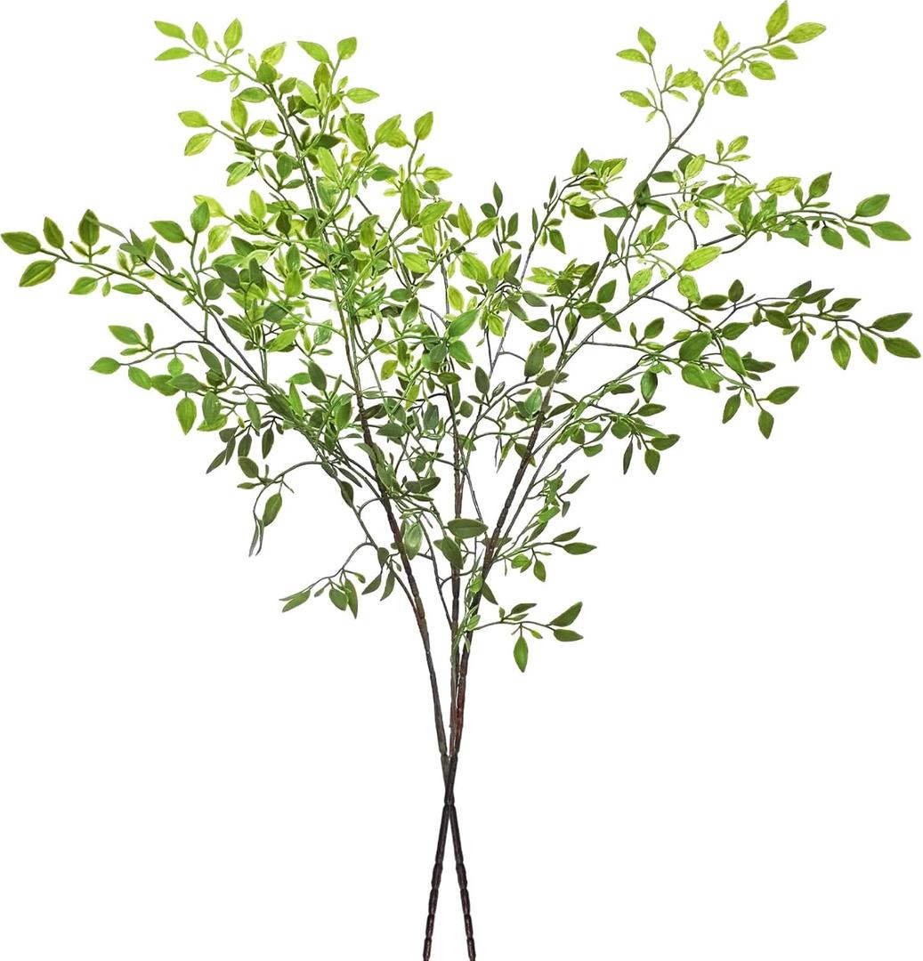 43.3 Inch Green Nandian Fake Plants 2 Pcs Greenery Stems for Vase Decor, Artificial Plants Faux Branches for Vase Filler Fake Leaves Office Home Decor