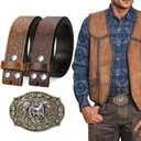 SANSTHS 2 Pack Cowboy Western Belt Strap with a Buckle, Men Women Embossed Cowboy Cowgirl Belt Strap for Jeans Gifts