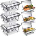 Hoolerry 6 Pcs Chafing Dish Buffet Set 9 Qt Stainless Steel Chafer Full Size Half Size 1/3 Size Chafing Food Pans Rectangular Catering Warmer Set for Parties Banquet Wedding Serving Dining