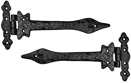 Akatva T Hinge Set - 2 Piece Gate Hinges for Wooden Fences Heavy Duty - Barn Hinges for Doors - Black Hinges  Hinges for Shed Door - Door Hinges Black Matte - Hinges Outdoor - Fence Strap Hinge Set