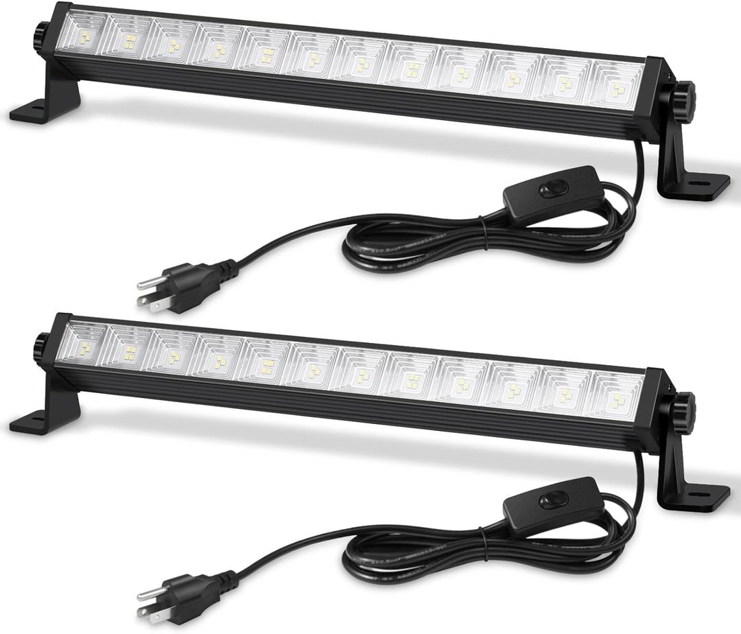 2 Pack 24W LED Shop Lights 5400 lm 6000 K Daylight, 6.5 ft Plug-in Cord with Inline Switch, 180 Tilt, Graphene Cooled Linkable Garage, Workshop, Warehouse, Yard Lighting