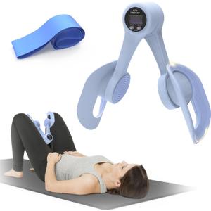 Thigh Trainer, 360°Adjustable Pelvic Floor Exercise Devices with LED Display, Inner Thigh Exerciser for Women, Home Fitness Equipment with 20LB Resistance Band for Hip, Leg, Butt, Blue