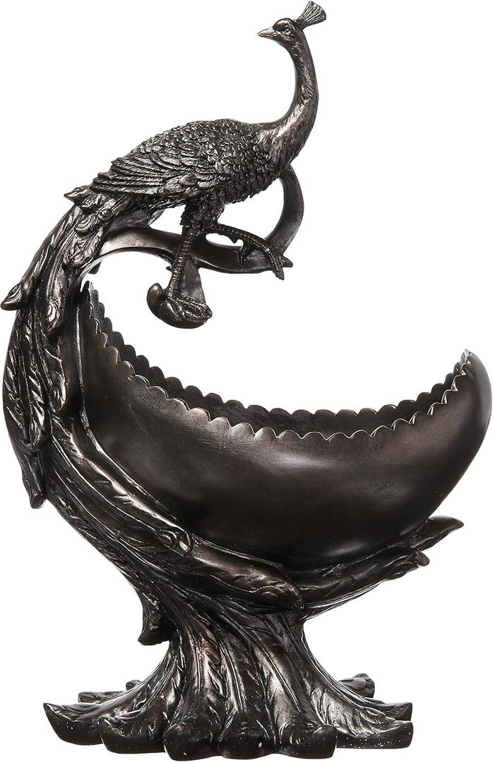 Design Toscano KY101961 Peacock's Bounty Centerpiece Sculptural Bowl, Bronze