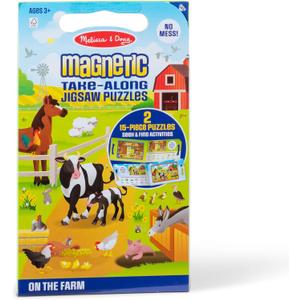 Melissa & Doug Take-Along Magnetic Jigsaw Puzzles Travel Toy On the Farm (2 15-Piece Puzzles) - FSC Certified (8.5 x 7.25 x 0.3)