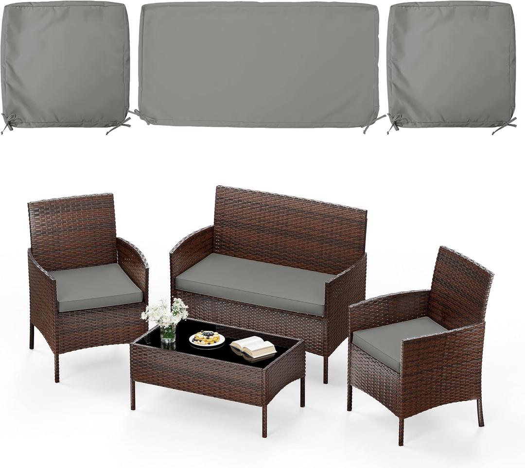 3 Pack of Outdoor Seat Cushion Replacement Set Suitable for 4 Pieces of Wicker Rattan Furniture Terrace Guest Set Sofa Chair (36x18x2, 18x18x2), Only Cover