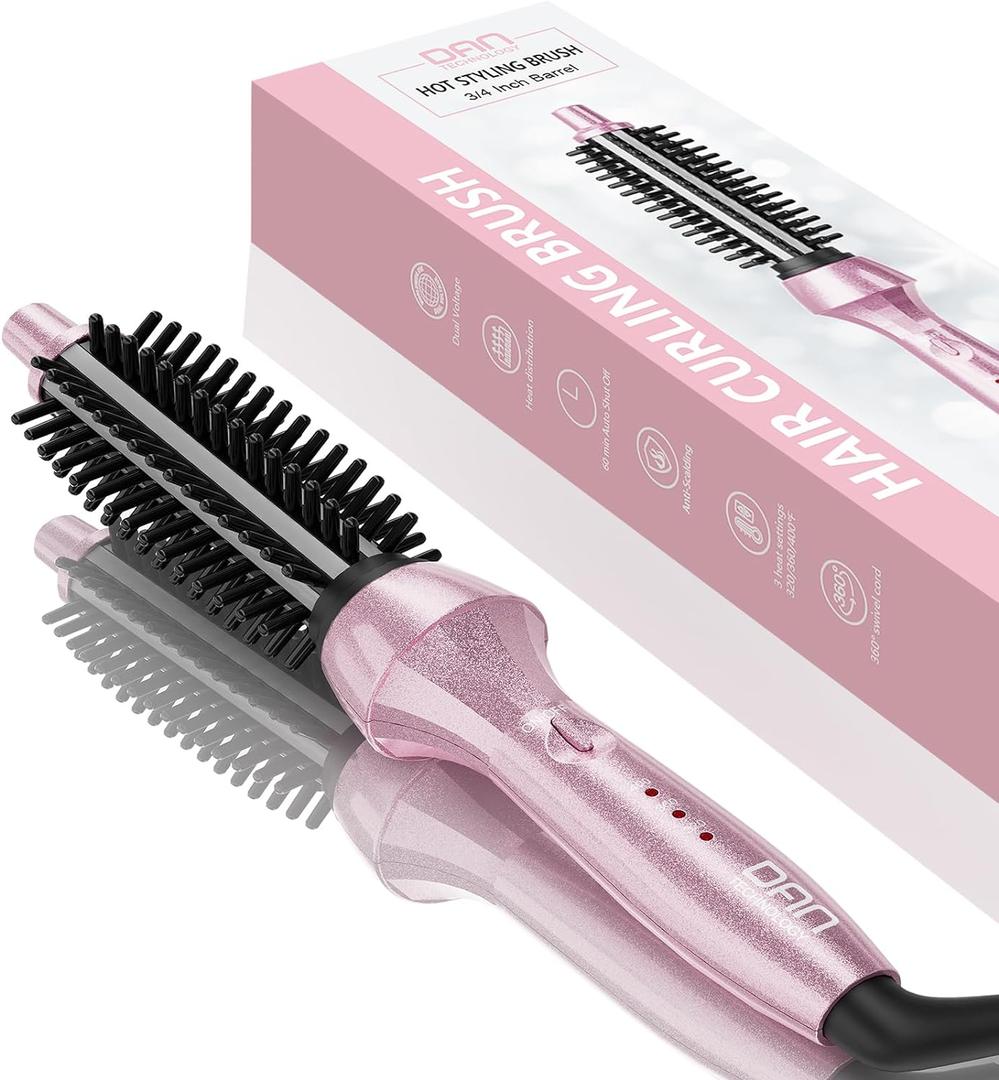 DAN Technology Thermal Brush,Dual Voltage Travel CurlingBrush, 60 min Shut Off Electric Curling Brush, Temperature Adjustable Heated curlingBrush,3/4 inch Curling Irons