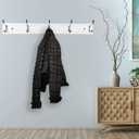 Wooden Wall Mounted Coat Rack 24 Inch, White with 5 Silver Hooks for Entryway, Hallway, Bedroom