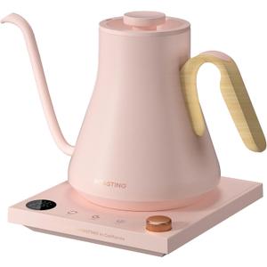 Gooseneck Electric Kettle with Precise 1 Temperature Control, Wood-Accented Handle, Stainless Steel Interior, Quick Heating Pour Over Kettle for Coffee & Tea, 0.9L, Blush Pink