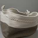 67L Large Blanket Basket, 20"x13" Woven Storage Baskets With Handle, Cotton Rope Blanket Basket Living Room, Baby Laundry hamper for Blanket, Nursery, Toy, Pillow (White & Grey)