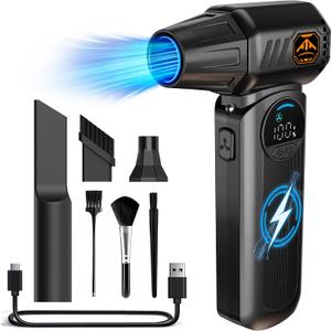 Compressed Air Duster 150000 RPM, Cordless Electric Air Blower with LED Light, 8000mAh Battery and Multi Nozzles for Computer, Keyboard, Car Interior & Electronics Cleaning (Black)