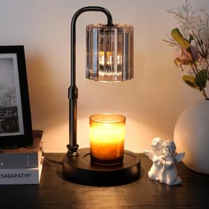 Candle Warmer Lamp with Timer Dimmer, Adjustable Height Candle Wax Warmer Warming Lamp with 2x50W Bulbs for Scented Candles for Housewarming Bedroom Home Decor Mom Women (Gray 04)