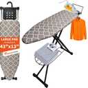 Ironing Board, 43"13" with Iron Rest, 7 Adjustable Height & Clothes Shelf | Iron Board with Bulit-in Hook and Hanger Bar, 4 Layer Heat Resistant Cover and Pad for Home Apartment Dorm Laundry Room, Gray