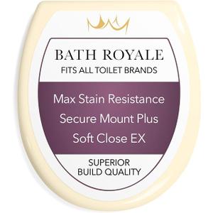 Bath Royale Toilet Seat Upgrade Round BR500-02 Heavy Duty Quiet Close, Durable, Stain-Resistant and Easy to Clean, Fits All Toilet Brands, Executive Series - Almond/Bone
