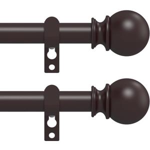 Curtain Rods for Windows 28 to 48 Inch, 2 Pack 5/8 Inch Heavy Duty Decorative Curtain Rod with Ball End Caps, Adjustable Brackets. Easy to install. Brown.