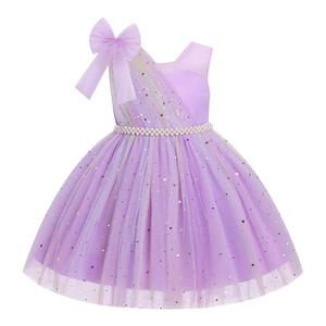 IDOPIP Toddler Flower Girl Dress Sequin Bowknot Pageant Wedding Guest Dress Baby 1st 2nd 3rd Birthday Dresses Ruffle Tulle Tutu Party Princess First Communion Formal Ball Gown Purple 5 Years