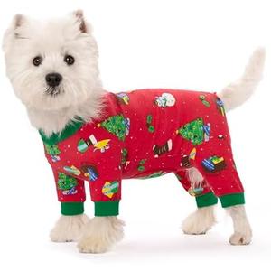 Dog Surgery Recovery Suit for Female Male Dogs, Christmas Dog Onesie Pajamas with Long Sleeve, Xmas Cat Abdominal Wound Bandages Surgical Suit for Shedding Skin Disease, M