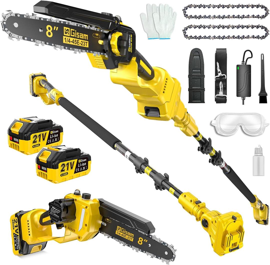 2-in-1 Electric Pole Saws for Tree Trimming,8" Mini Chainsaw Cordless with Extension Pole, 1000W Brushless Motor,Auto Oiling,15.58 FT Max Reach Extension Pole for Outdoors Pruning with 2 Batteries