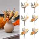 Rhytsing 6 Pieces Artificial Autumn Picks 13 Inches with Realistic Pumpkins and Leaves for Home Decor, Faux Fall Stems for Wreath, Vase, Thanksgiving and Harvest Celebration, 2 Designs Mix