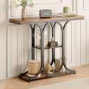 GiftGo Narrow Console Table for Entryway Industrial Sofa Table Behind Couch Ellipse Frame Rustic Wooden Accent Tables with Storage Shelves for Living Room, Hallway, Foyer (Brown)