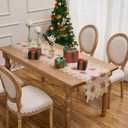 Beige Christmas Red Lace Table Runner, 74 inches Long Embroidered Xmas Element Table Decorations (Beige&Red, 19”x74”)