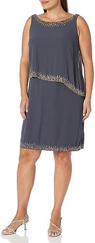 J Kara Women's Short Cocktail Blouson Straight Fit Dress (10 Petite)