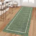 GarveeHome Scalloped Runner Rug for Hallway 2x10 Kitchen Rugs Non Slip Washable Modern Entryway Rug Farmhouse Soft Bathroom Rugs Stain Resistant Carpet for Hallway Laundry Bedroom 2'x10' Greyish Green