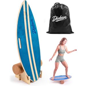 Balance Board for Adults, Surf Trainer with Handle Hole & Stand, 29.5 X 15.0 X 0.75 Inches