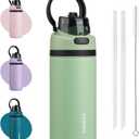 BJPKPK 17oz Insulated Water Bottle with 2-1 Straw Spout Lid, Stainless Steel Metal Water Bottles with Carry Handle, BPA Free, Leak-Proof, Fits in Car Cup Holder, Thermo for Sports,Macaron Green