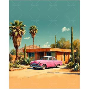 Vintage Car Paint by Numbers Kit for Adults - DIY Pink Classic Car Painting on Canvas, Acrylic Paint Set, Suitable for Beginners, Art for Home Decoration or Gifts(16X20IN Framed)