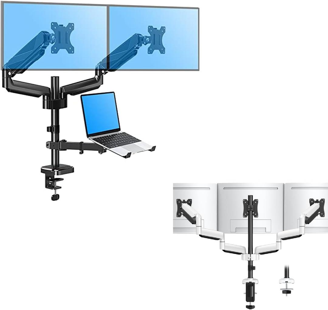 MOUNTUP Dual Monitor and Laptop Mount Bundle with Triple Monitor Arm for 75x75mm and 100x100mm VESA Bracket Computer Screens