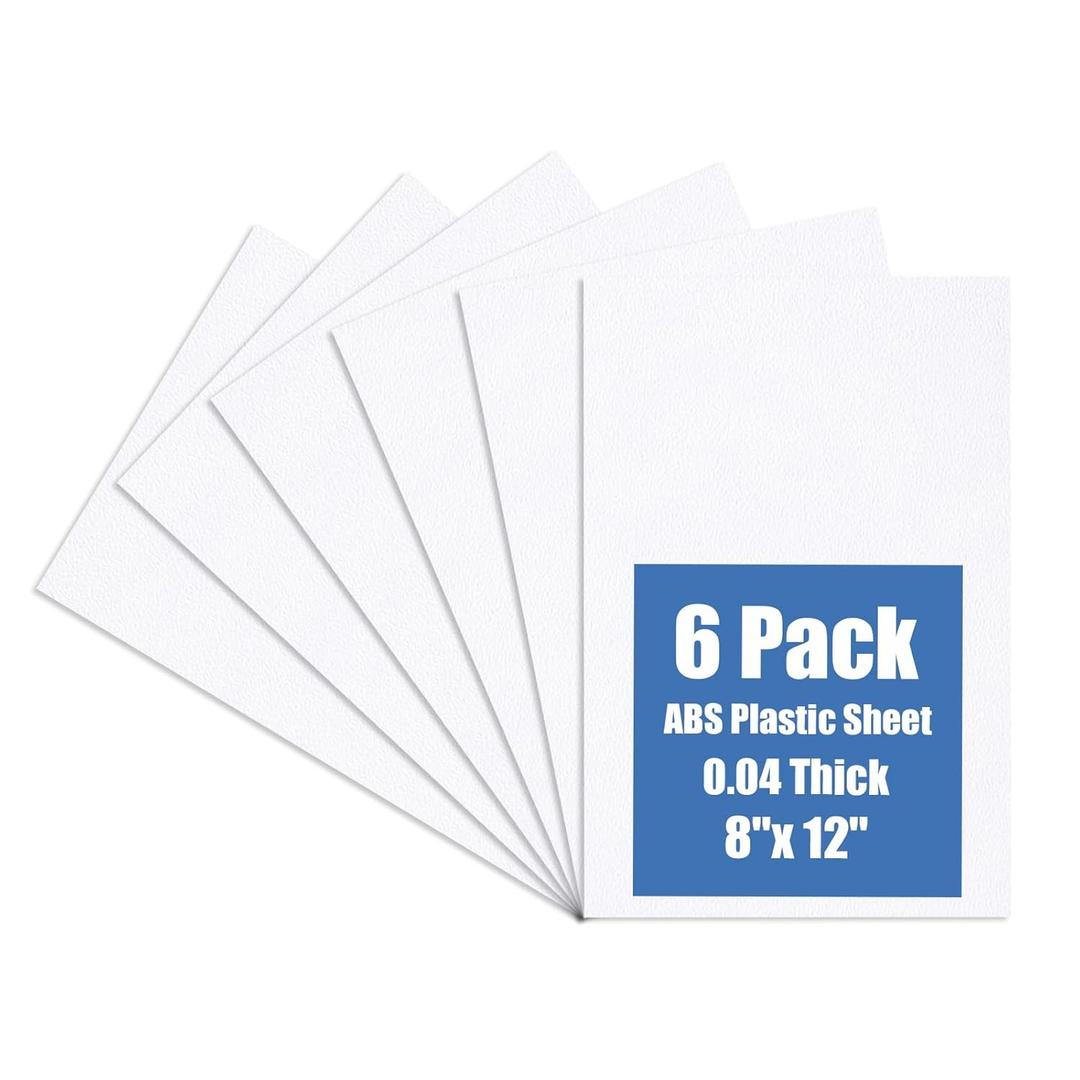 KINLINK Plastic Sheet 8" x 12" x 0.04", White PVC Board Flexible Moldable Impact Strength and High Tensile 1/ 25" Thick (1mm) for Crafts Materials Home Decor and Handicrafts, Abs Plastic Sheets 6 Pack